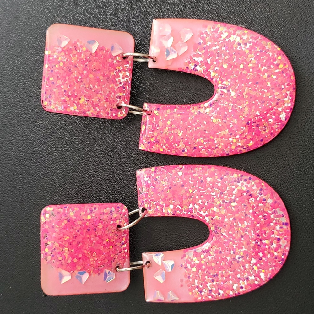 Hand-made Hand Crafted Glitter Vibes Resin Earrings New